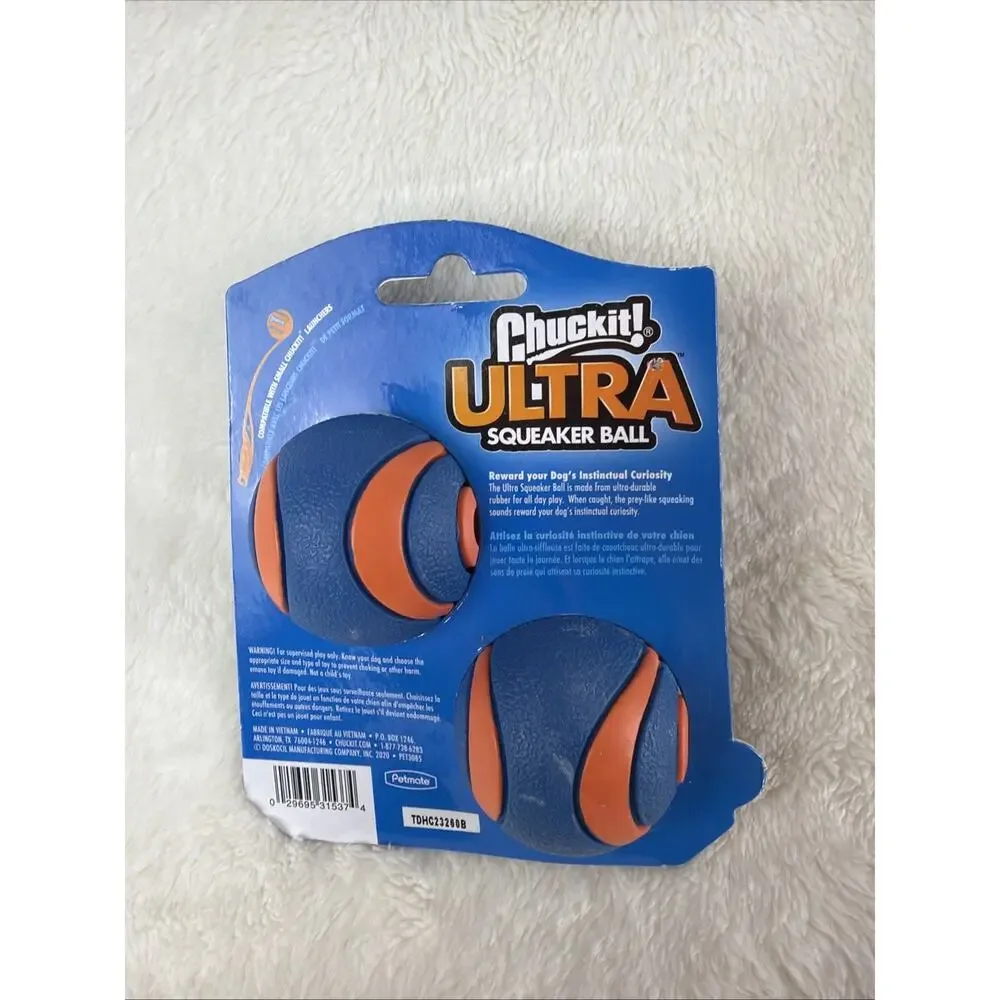 Chuckit Ultra Squeaker High Bounce Visibility Durability Dog Toy Small 2 pack